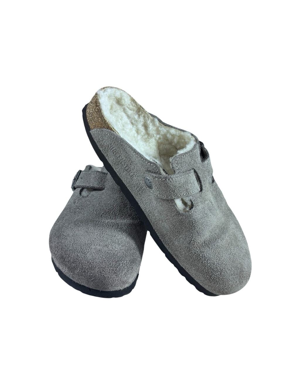 Birkenstock Slippers Beige Women's 37 Or Size 6 Slip on Clog Buckles Fur Lined
